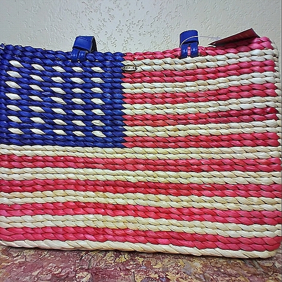 NWT. Scala PATRIOTIC FLAG Straw Shoulder Purse - Picture 4 of 13